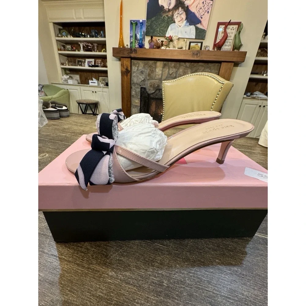 Kate Spade New York Women's Simona Kitten Heel‎ Bow Pink Patent Size 7.5 Slide